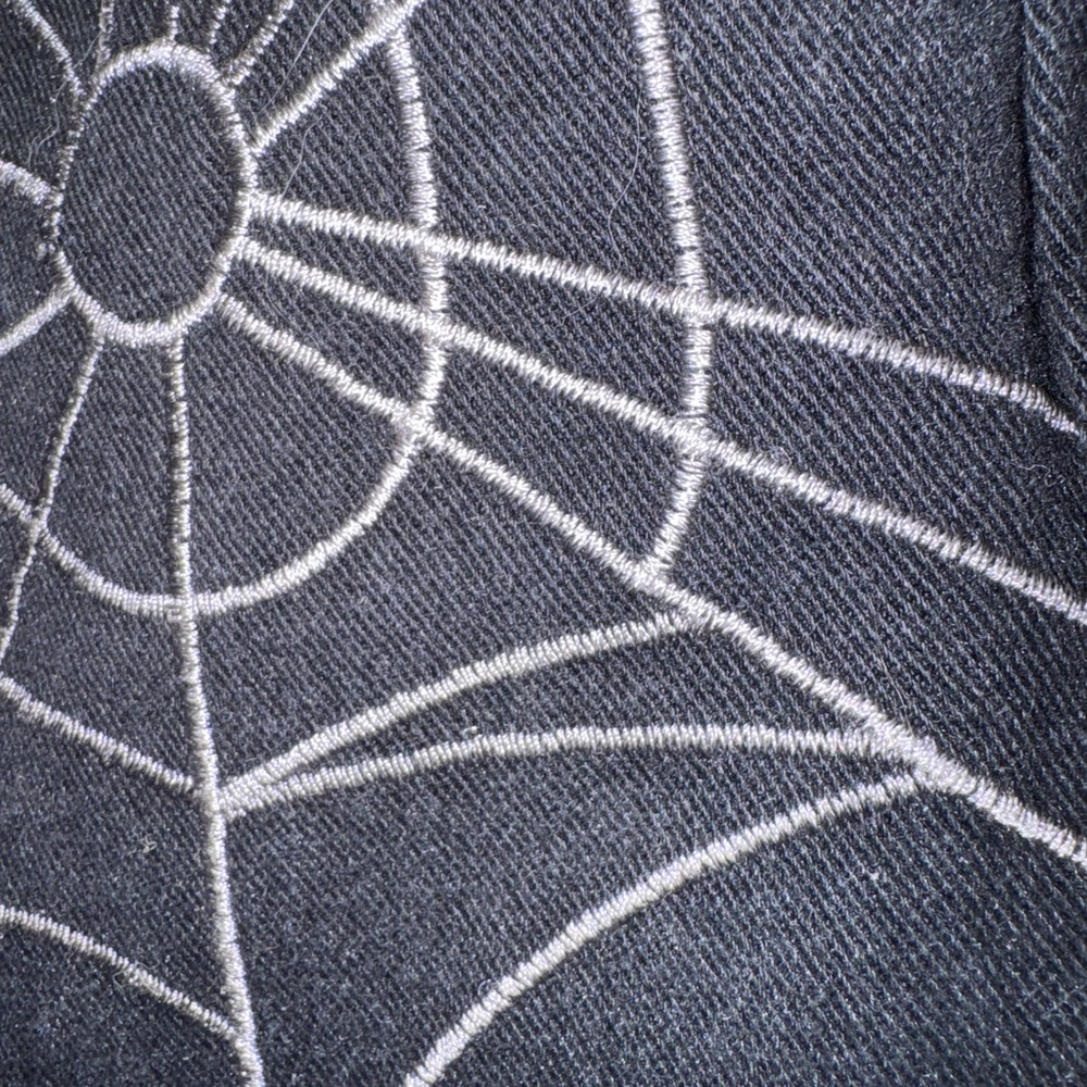 Black Spider Web Design Wide Leg Jeans - Picture 2 of 5